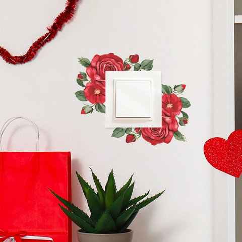 Adesivo per Interruttore da Parete a Forma di Rosa Rossa Romantica Decalcomania in PVC Impermeabile per Soggiorno Decorazione Domestica Floreale