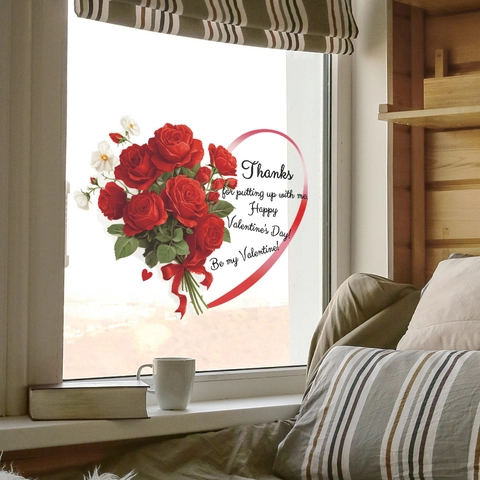 Pegatina De Pared De Corazón Rosa Roja Happy Valentine's Day Calcomanía De PVC Extraíble Para Dormitorio Sala De Estar Romántica