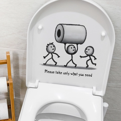 Creatieve Grappige Stokfiguur Toiletbril Sticker Please Take Only What You Need Quote Badkamer Muursticker PVC Decal Home Decor