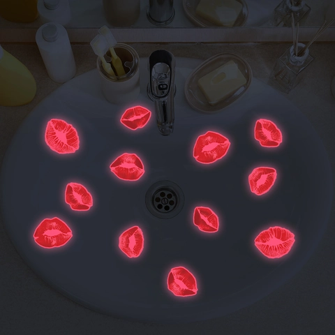 Pegatinas De Pared De Labios Rojos Luminosos Que Brillan En La Oscuridad PVC Removibles Patrones De Labios Para Baño Dormitorio