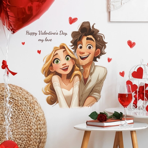 Valentine's Day Cartoon Couple Heart Wall Sticker Romantic PVC Decal For Living Room Bedroom Home Decoration Mural Gift