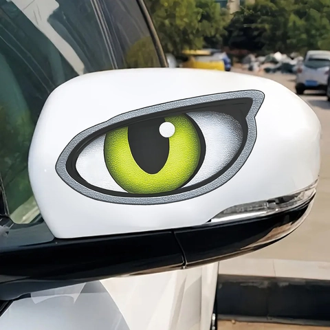 Kreative 3D Grüne Katzenaugen Autoaufkleber Wasserdichte PVC Dekore Für Rückspiegel Fenster Karosserie Außendekoration