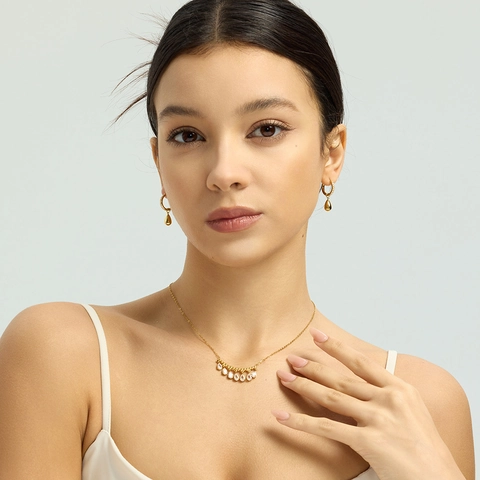 Chapado en Oro 18K Acero Inoxidable Gota de Agua Circón Borla Colgante Collar Pendientes Para Mujeres Lujo ins Estilo Joyería