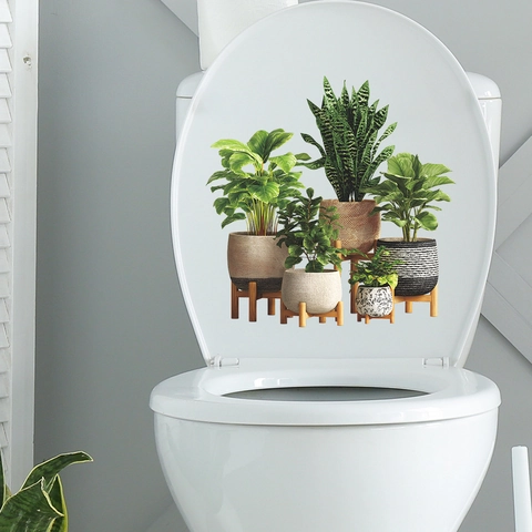 Tropical Greenery Potted Plant Toilet Lid Sticker PVC Waterproof Self-Adhesive Bathroom Wall Decals Home Decor