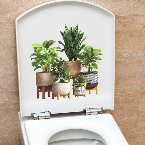 Tropical Greenery Potted Plant Toilet Lid Sticker PVC Waterproof Self-Adhesive Bathroom Wall Decals Home Decor