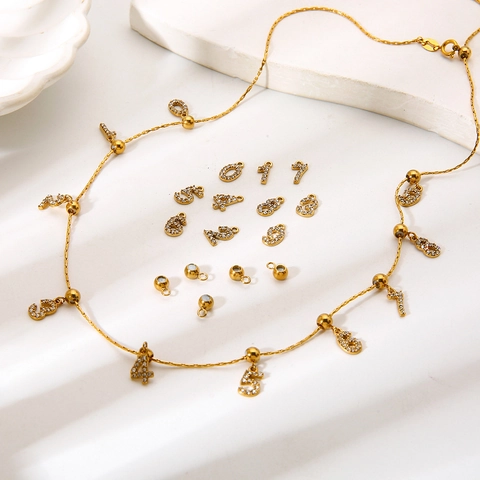 Edelstahl Glückszahl Anhänger Mit Zirkonia Besetzt 18K Gold Plattiert DIY Schmuck Charms Für Halskette Armband Herstellung Damen