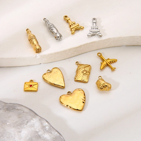 Roestvrij Staal DIY Hanger Charms Voor Sieraden Maken 18K Verguld Hart Eiffeltoren Vliegtuig Fles Ontwerp Voor Vrouwen