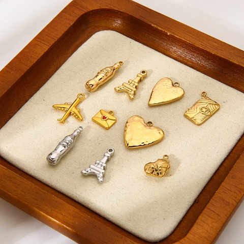 Roestvrij Staal DIY Hanger Charms Voor Sieraden Maken 18K Verguld Hart Eiffeltoren Vliegtuig Fles Ontwerp Voor Vrouwen