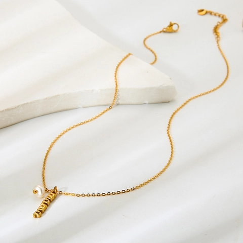 18K Gold Plated Stainless Steel Mama Letter Pendant Necklace With Freshwater Pearl Waterproof Jewelry Gift For Women