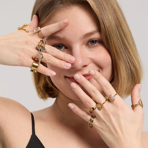 Bague Géométrique en Acier Inoxydable Plaqué Or 18 carats avec Zircone Cubique Bijoux de Luxe Légers pour Femme