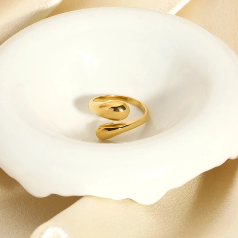 Anillo Abierto Minimalista de Acero Inoxidable con Gota de Agua Chapado en Oro 18K Impermeabile Ajustable Joyería Anillo para Mujer