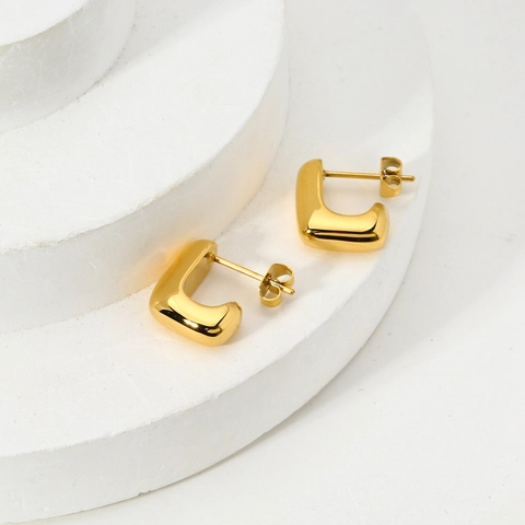 Minimalist Stainless Steel U-Shaped Stud Earrings 18K Gold Plated Geometric Chunky J-Shaped Earrings For Women Jewelry