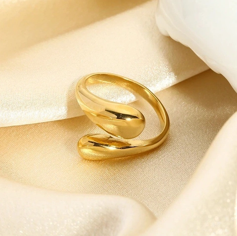Anillo Abierto Minimalista de Acero Inoxidable con Gota de Agua Chapado en Oro 18K Impermeabile Ajustable Joyería Anillo para Mujer