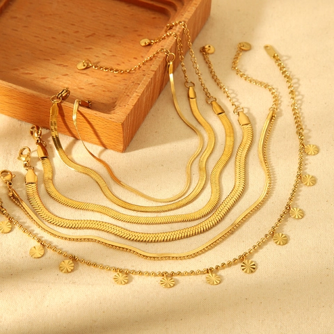 Minimalistische 18K Vergulde Roestvrijstalen Slangenbot Kralenketting Enkelbandje Voor Dames Waterdichte Geometrische Beensieraden