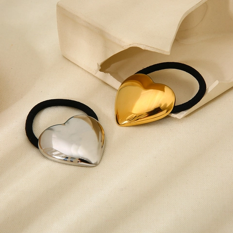 Minimalist Stainless Steel Bow Heart Hair Tie High Sense Elastic Hair Scrunchies For Women Gold Silver Metal Ponytail Holder Accessories Jewelry Gift