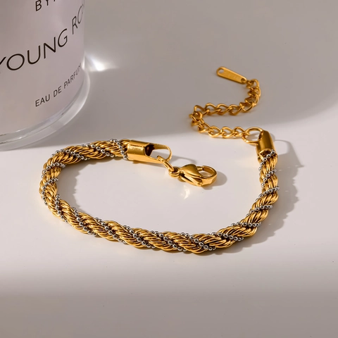 Fashion Two-tone Rope Chain Bracelet For Women Stainless Steel PVD 18K Gold Silver Plated Tarnish Resistant Adjustable Jewelry