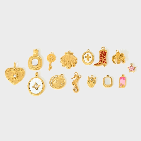 Stainless Steel Gold Plated Animal Scallop Boot Ice Cream Pendant For DIY Necklace Bracelet Earring Accessories Waterproof Zirconia Shell Charm Jewelry