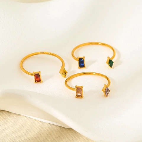 Bague Ouverte en Acier Inoxydable Plaquée Or 18K pour Femme Colorée Zirconia Géométrique Baguette Marquise Zirconia Bague Bijoux