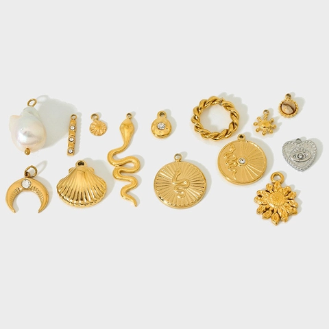 Stainless Steel Ocean Animal Snake Scallop Sun Pendant For DIY Jewelry Making Vintage Rhinestone Artificial Pearl Baroque Pendants Accessories