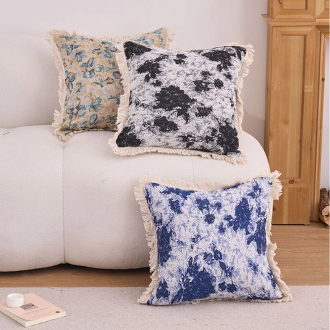 Amerikaanse Jacquard Kussenhoes Decoratieve Bloemen Kussensloop Met Kwastjes Franje Voor Sofa Woonkamer Slaapkamer Beddengoed Home Decor