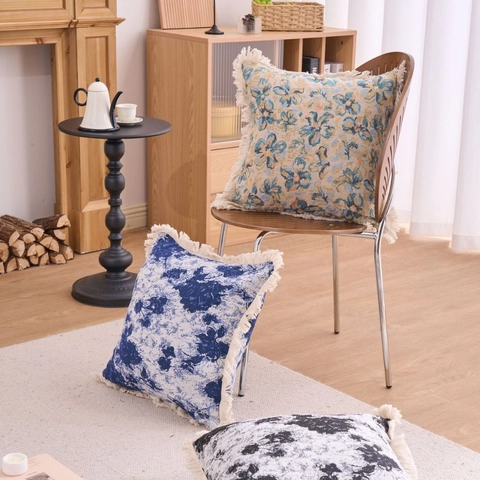 Amerikaanse Jacquard Kussenhoes Decoratieve Bloemen Kussensloop Met Kwastjes Franje Voor Sofa Woonkamer Slaapkamer Beddengoed Home Decor