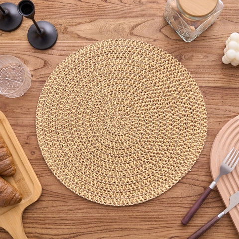 Set de Table Rond en Jute Tissé Style Rural Isolation Thermique Tapis de Table Antidérapant pour Décoration Cuisine