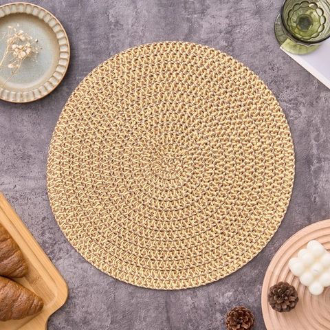 Set de Table Rond en Jute Tissé Style Rural Isolation Thermique Tapis de Table Antidérapant pour Décoration Cuisine