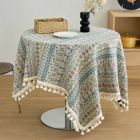 Amerikaanse Vintage Jacquard Bloem Tafelkleed Met Gebogen Kwasten Dubbele Laag Kant Tafelkleed Voor Eettafel Thuis