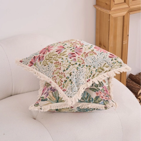 Kissenbezug Amerikanischer Stil Jacquard Blumen Mit Fransenkante Retro Dekorative Kissenhülle Für Sofa Zuhause Dekoration