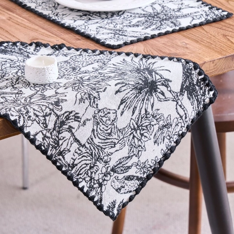 Europäisches Vintage Baumwollmischung Tischsets Jacquard Blumen Dschungel Muster Esstisch Matte Mit Wellenkante Für Home Küche Deko