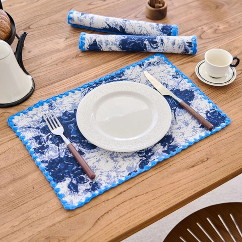 Set de Table Jacquard Européen Vintage Avec Bord Festonné Tapis de Table en Mélange de Coton Résistant à la Chaleur pour Cuisine
