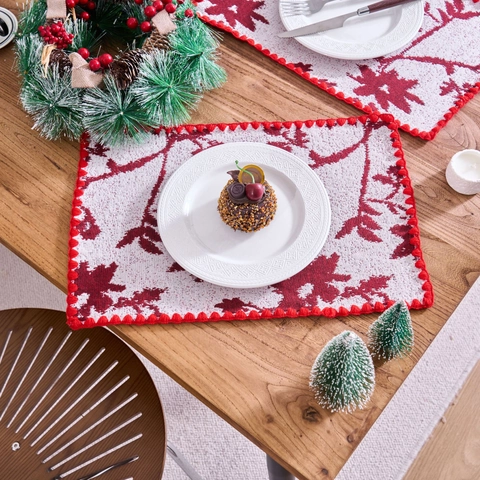 Vintage Jacquard Floral Cotton Blend Place Mat With Scalloped Edge Butterfly Embroidery Heat Resistant Table Decoration
