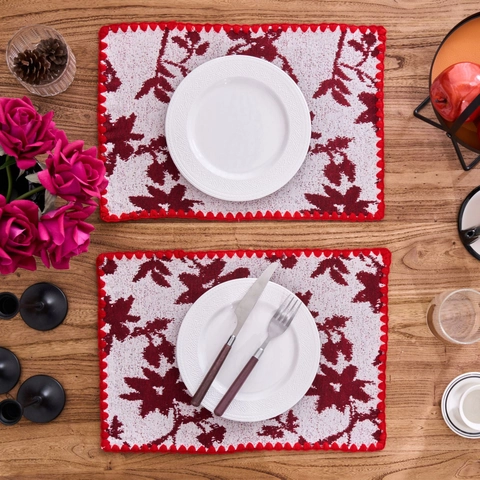 Vintage Jacquard Floral Cotton Blend Place Mat With Scalloped Edge Butterfly Embroidery Heat Resistant Table Decoration