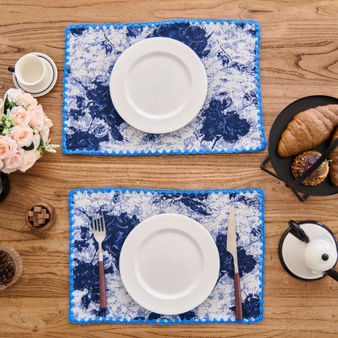 Set de Table Jacquard Européen Vintage Avec Bord Festonné Tapis de Table en Mélange de Coton Résistant à la Chaleur pour Cuisine