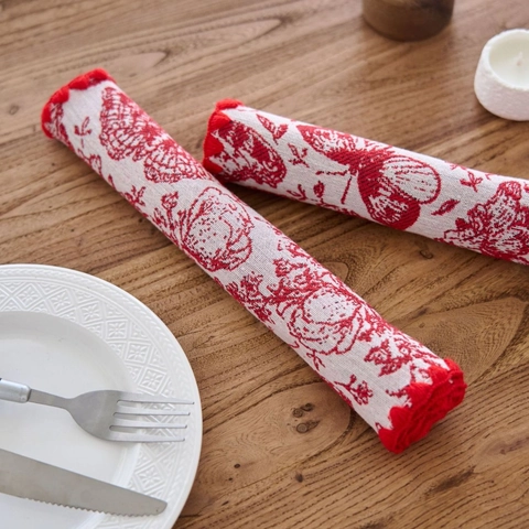 Tovaglietta Vintage Jacquard Farfalla Floreale Misto Cotone Poliestere Ricamato Resistente al Calore Decorazione Tavola