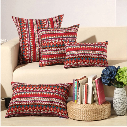 Federa Decorativa in Cotone Lino con Motivo Geometrico Triangolare Etnico Bohemien per Divano Casa Decorazione