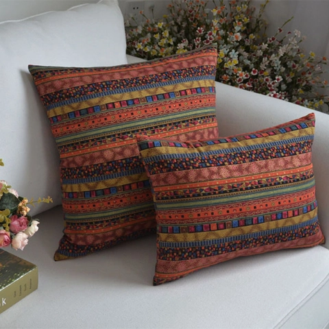 Federa per Cuscino a Righe in Stile Etnico Bohémien Fodera in Lino di Cotone Decorativa per Divano Auto Casa