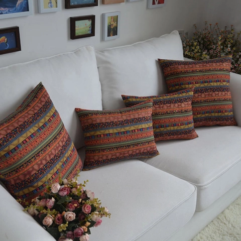 Federa per Cuscino a Righe in Stile Etnico Bohémien Fodera in Lino di Cotone Decorativa per Divano Auto Casa
