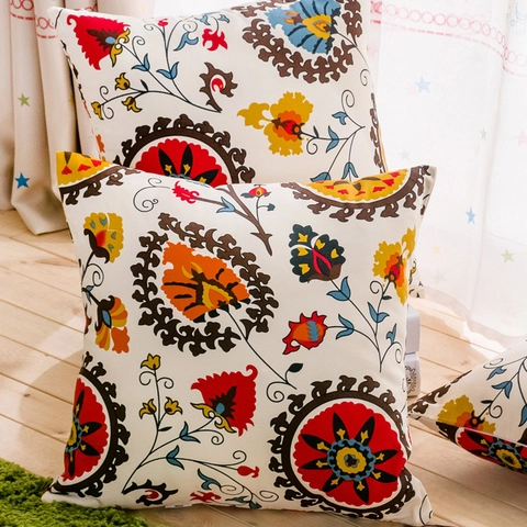 Bohemian Ethnic Floral Cotton Linen Cushion Cover Decorative Mandala Pattern Pillowcase For Sofa Living Room Home Decor