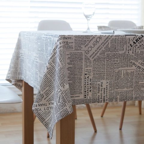 Mantel Rectangular de Algodón Lino con Estampado de Periódico Inglés Vintage Cubierta para Mesa de Comedor Con Camino de Mesa y Funda de Almohada a Juego Para Decoración del Hogar Accesorios de Fotografía