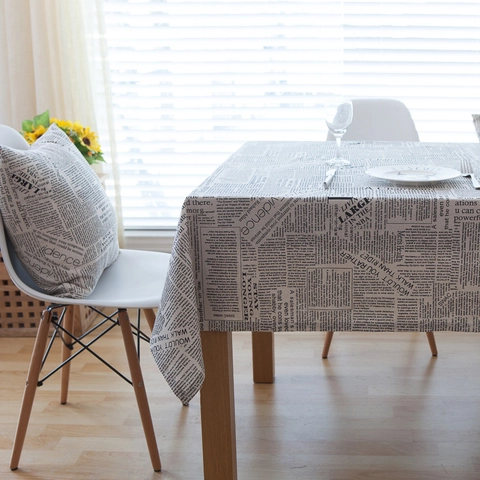 Mantel Rectangular de Algodón Lino con Estampado de Periódico Inglés Vintage Cubierta para Mesa de Comedor Con Camino de Mesa y Funda de Almohada a Juego Para Decoración del Hogar Accesorios de Fotografía