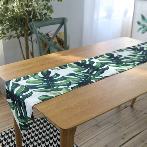 Nordic Tropical Monstera Leaf Print Table Runner Polyester Cotton Decorative Long Table Cloth For Dining Table Home Decor