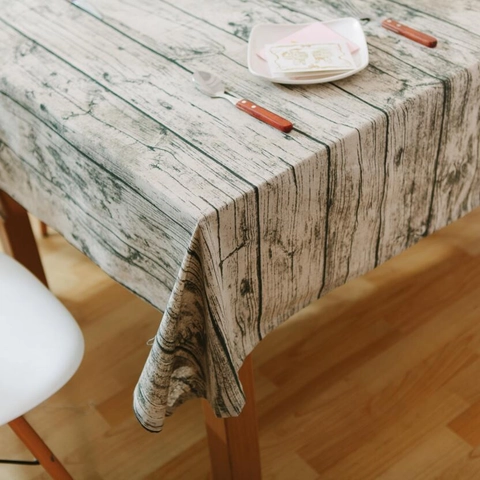 Mantel de Algodón y Lino con Patrón de Grano de Madera Nórdico Rectangular Antipolvo para Comedor Cocina Decoración