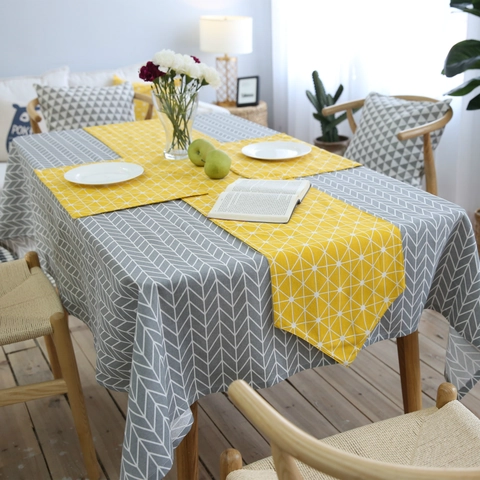 Nordic Minimalist Geometric Triangle Table Runner Yellow White Cotton Linen Kitchen Dining Home Party Table Decor