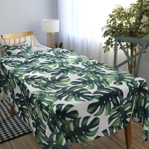 Wasserdichte Tischdecke aus Polyester-Baumwolle Grünes Monstera-Blatt-Muster Rechteckige Nordische Esszimmertisch-Abdeckung Haus Dekoration