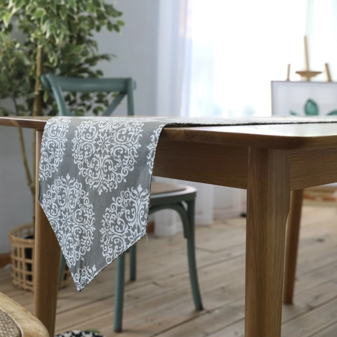 Mandala Cotton Linen Table Runner Grey White Vintage Style Tablecloth For Kitchen Dining Table Decoration Home Party Decor