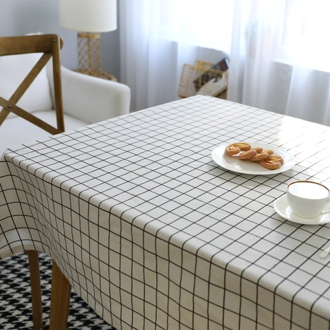 Tovaglia Nordic Minimalist in Cotone Lino a Quadretti Impermeabile Rettangolare Copertura Tavolo per Cucina Sala da Pranzo Casa