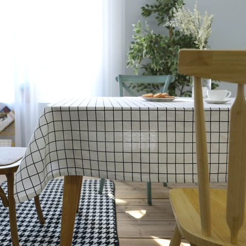Tovaglia Nordic Minimalist in Cotone Lino a Quadretti Impermeabile Rettangolare Copertura Tavolo per Cucina Sala da Pranzo Casa