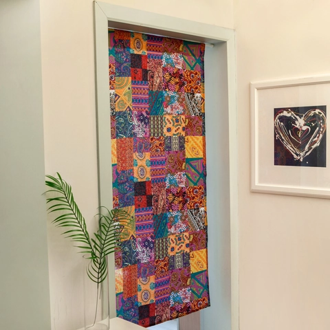 Rideau de Porte Patchwork Bohème en Coton et Lin Cloison Noren pour Chambre à Coucher Salle de Bain Tapisserie Décorative sans Tige
