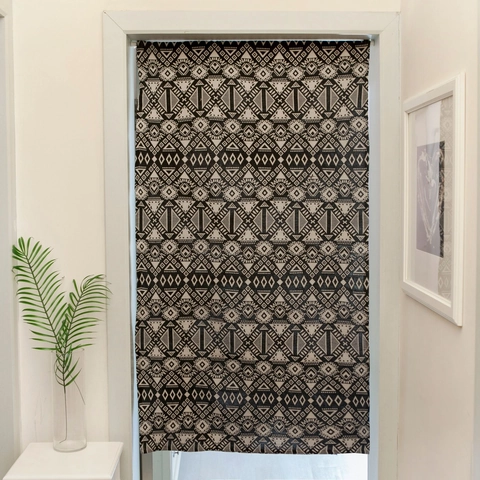 Zwart Jacquard Geometrisch Katoen Linnen Deurgordijn Voor Keuken Cafe Amerikaans Rustiek Halve Gordijn Privacy Scherm